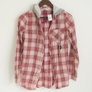 *NWT* Maroon Hooded Flannel Button Up Shirt
